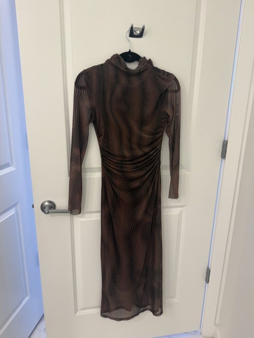 Zara Brown Swirl Print Mesh Midi Dress Small
